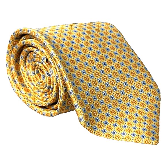 Brooks Brothers Other - BROOKS BROTHERS Stain Resistant Men's Silk Necktie Designer Yellow Blue‎ Square